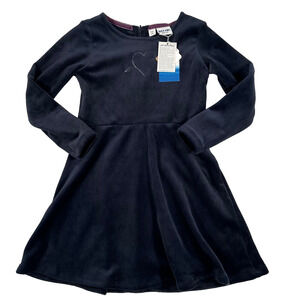 Bit'z Kids Dress Blue Velour Embroidered Silver Heart Girls 4/5 Long Sleeve